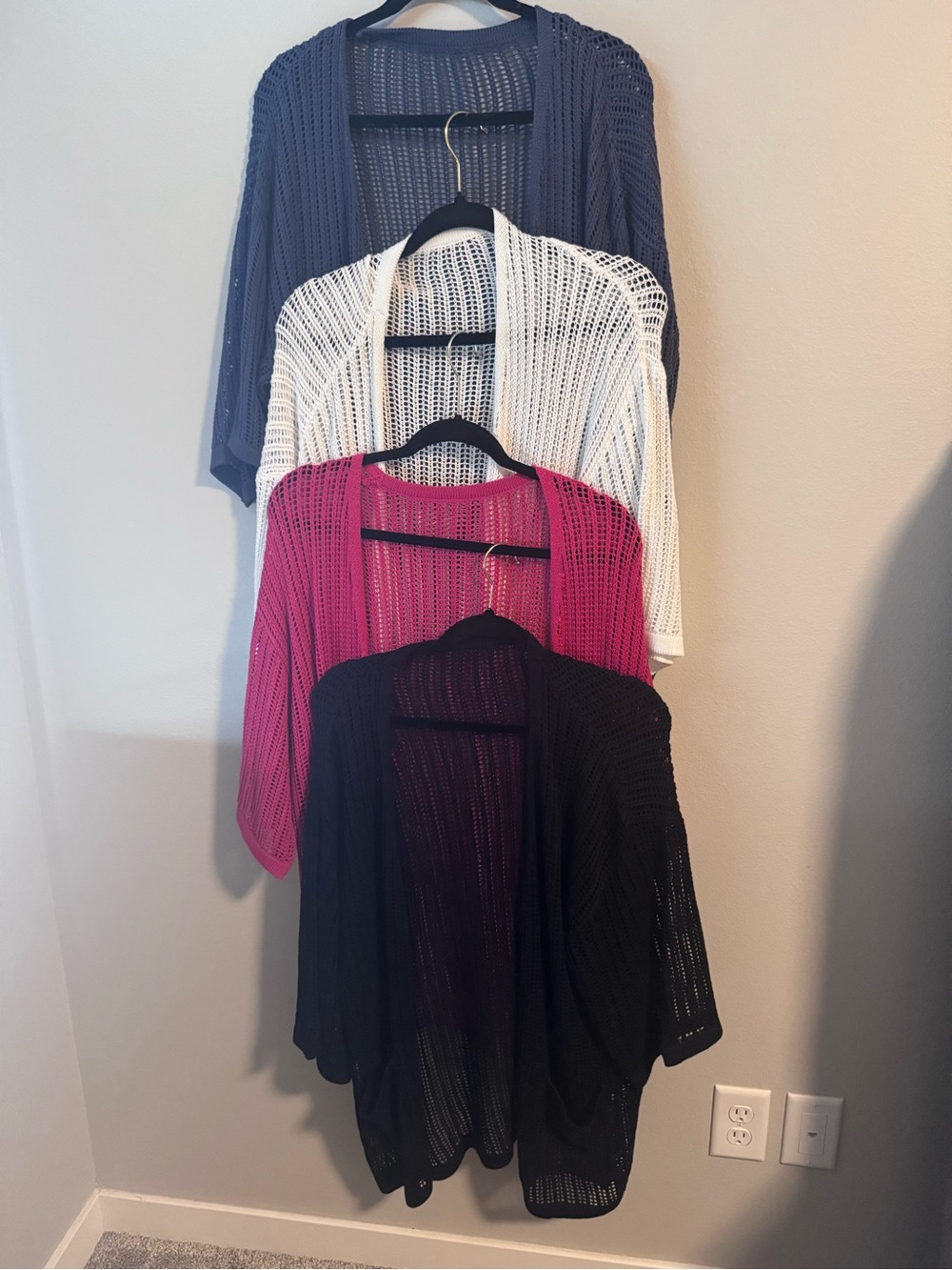 Set of Open-Front Crochet Cardigan Sweater - Pink, White, Navy, Black